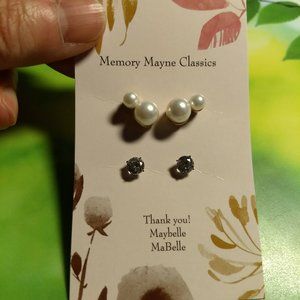 3/$25 vintage NWOT 2 pairs stud earrings faux pearls and faux diamond